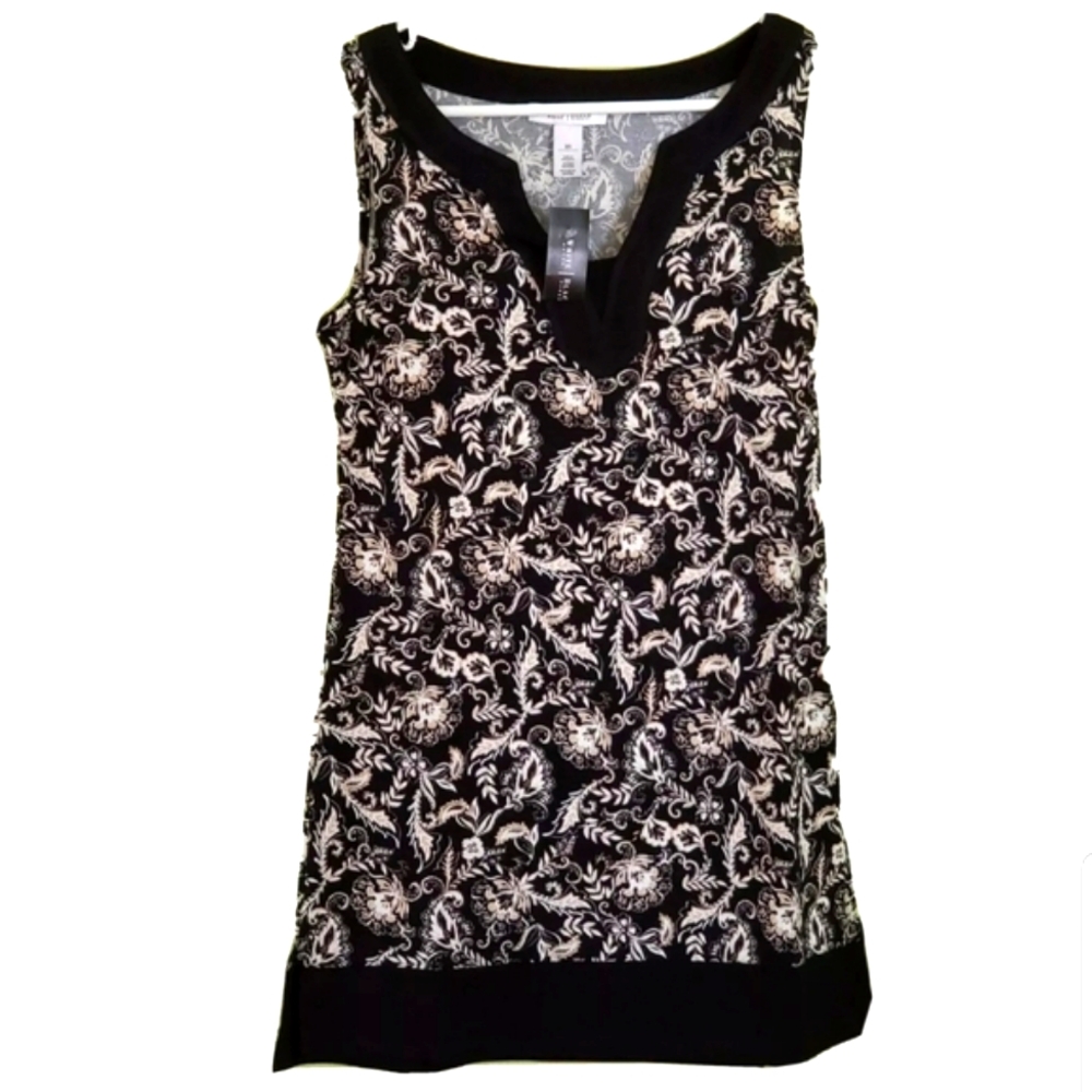 WHBM NWT tunic top  XS b/w floral White House